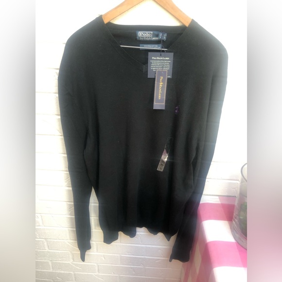 Polo Ralph Lauren NWT men’s black pima cotton vneck sweater size XL